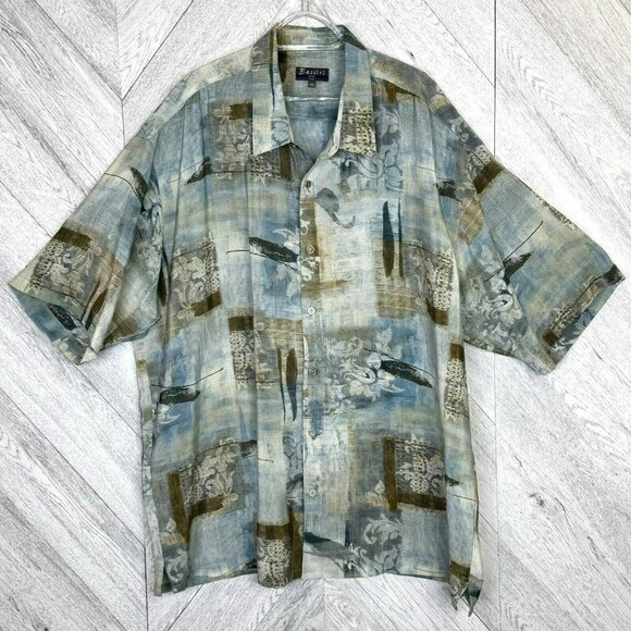Bassiri UOMO USA Mens Size 4XL Short Sleeve Button Up Shirt Multi-Color Pattern - Picture 1 of 4